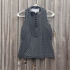 Tzu Tzu golf top small polka dot sleeveless top black white stretchy athletic